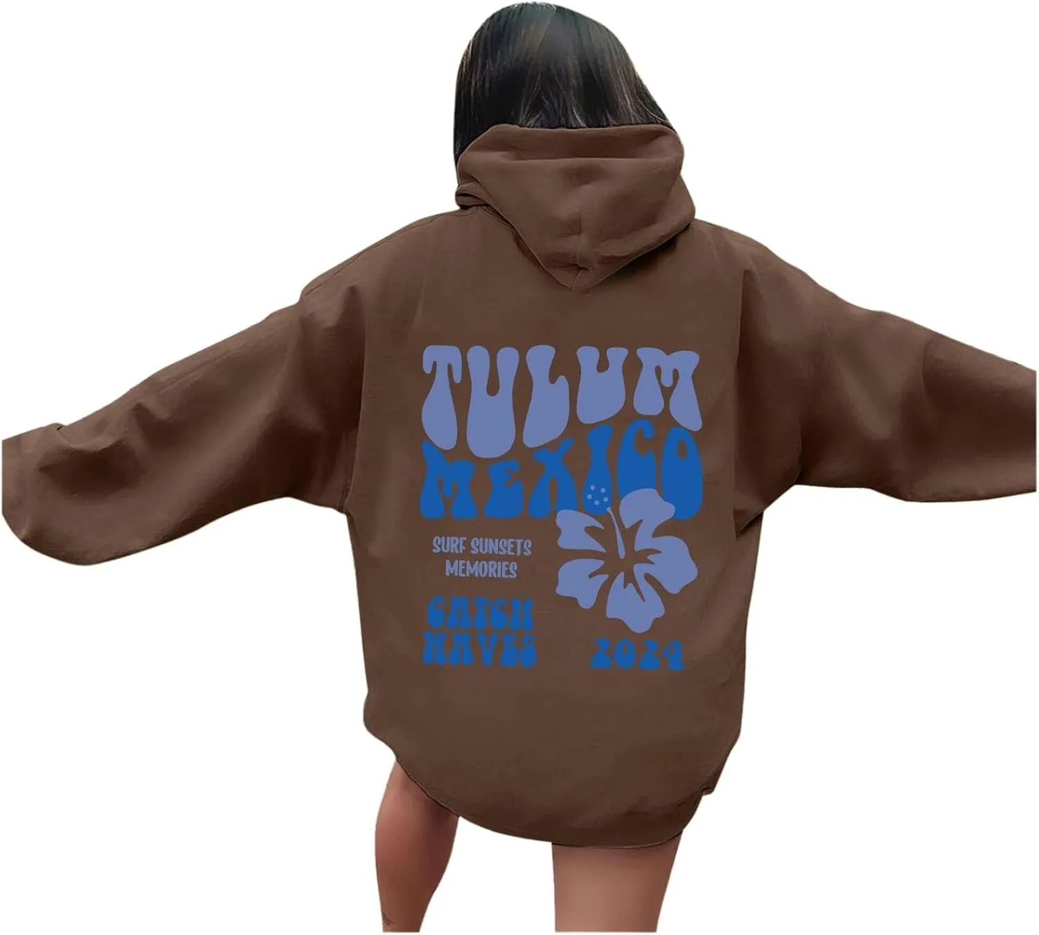 Tulum Mexico Oversized Hoodies For Women Casual Long Sleeve Hooded Pocket Pullover Letter Printed Travel Hoodie