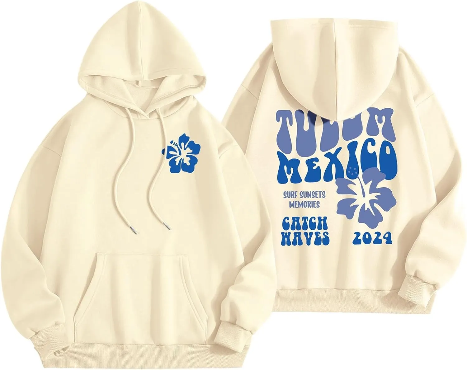 Tulum Mexico Oversized Hoodies For Women Casual Long Sleeve Hooded Pocket Pullover Letter Printed Travel Hoodie