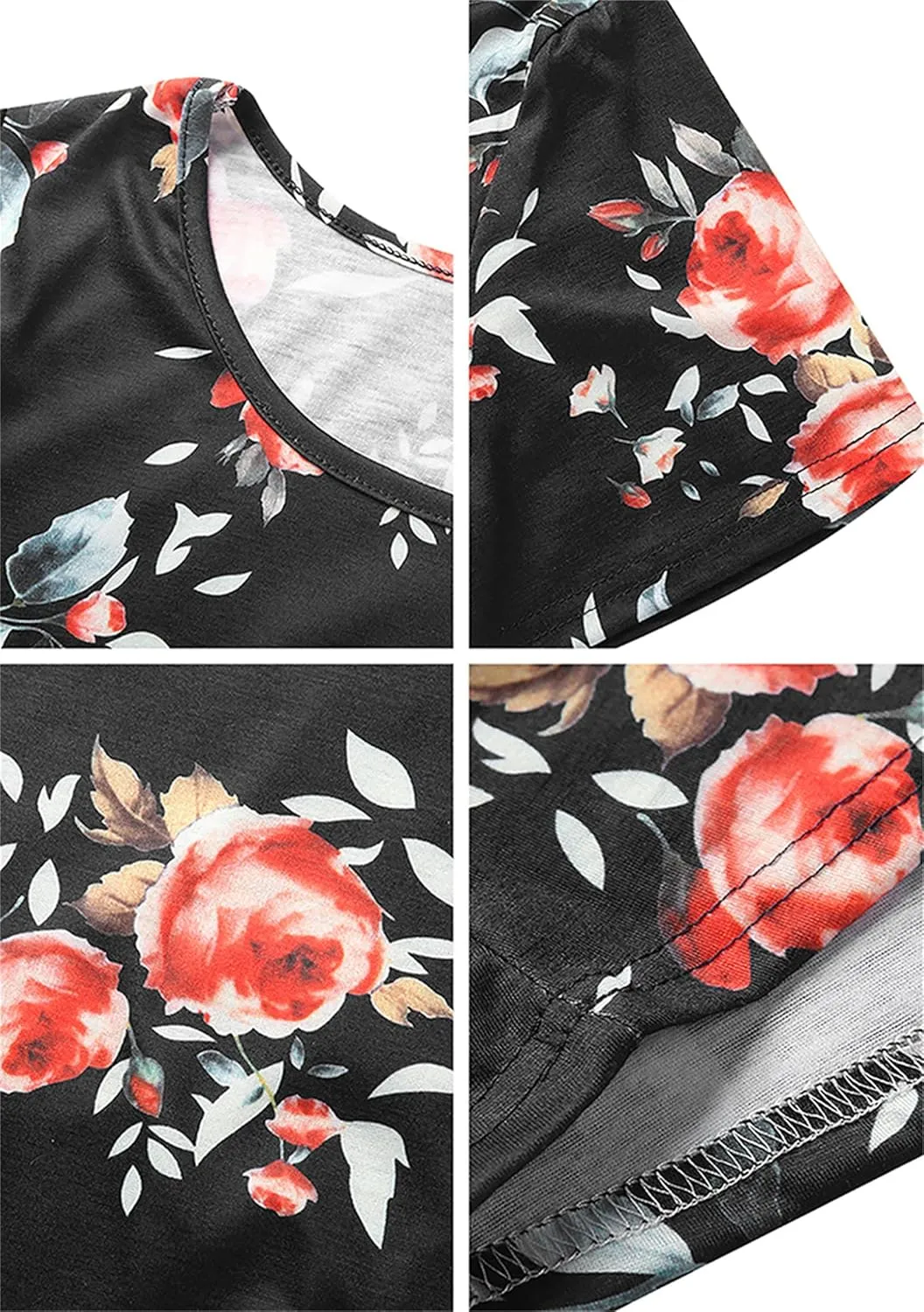 TYQQU Women's Casual Summer Floral Print Tee Shirt Flowy Comfy Dresses Short Sleeve Swing Sundress with Pockets