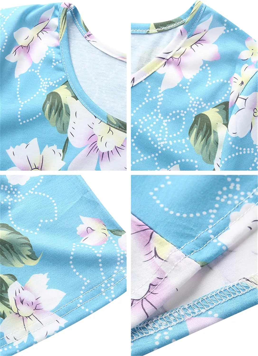 TYQQU Women's Casual Summer Floral Print Tee Shirt Flowy Comfy Dresses Short Sleeve Swing Sundress with Pockets