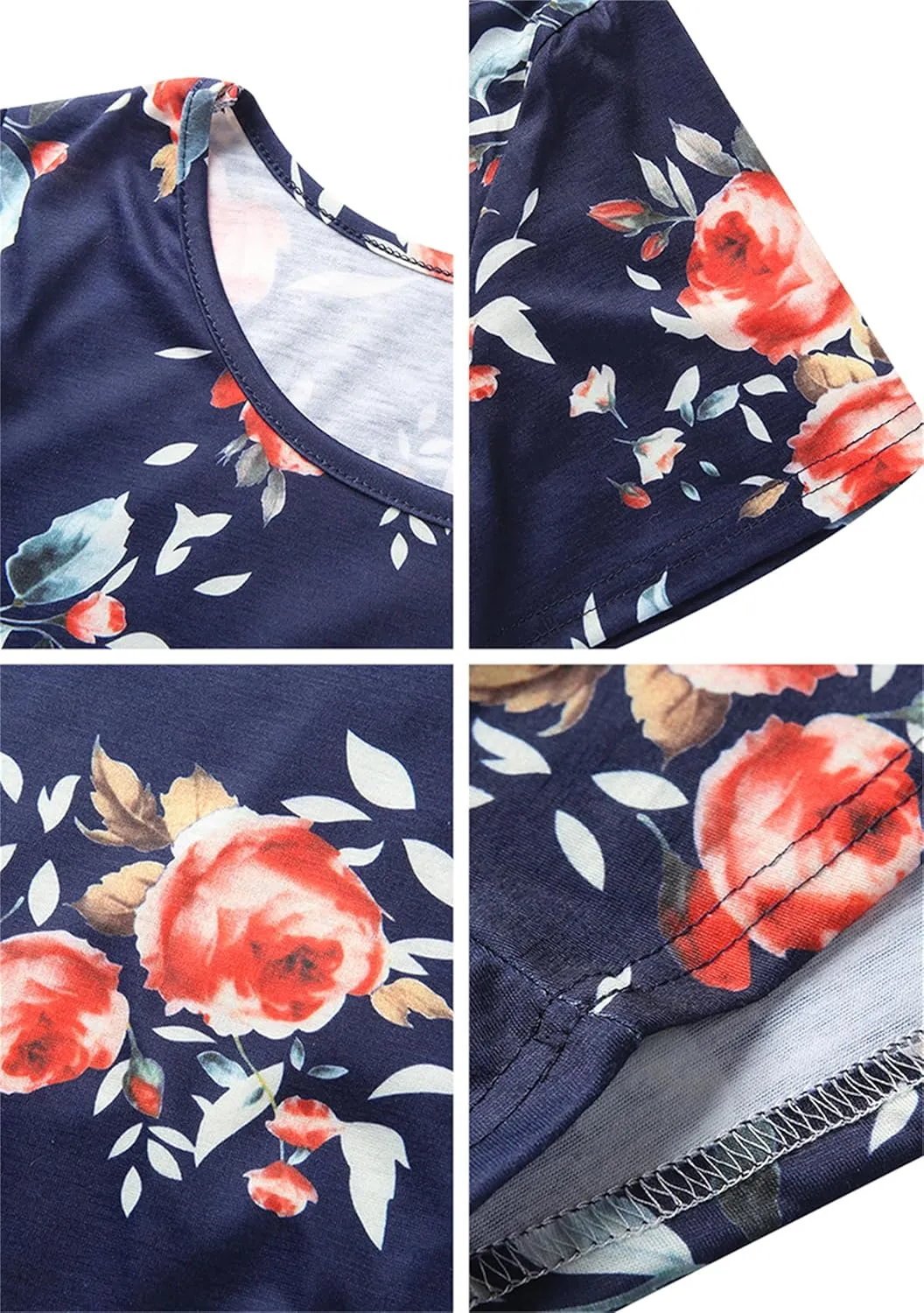 TYQQU Women's Casual Summer Floral Print Tee Shirt Flowy Comfy Dresses Short Sleeve Swing Sundress with Pockets