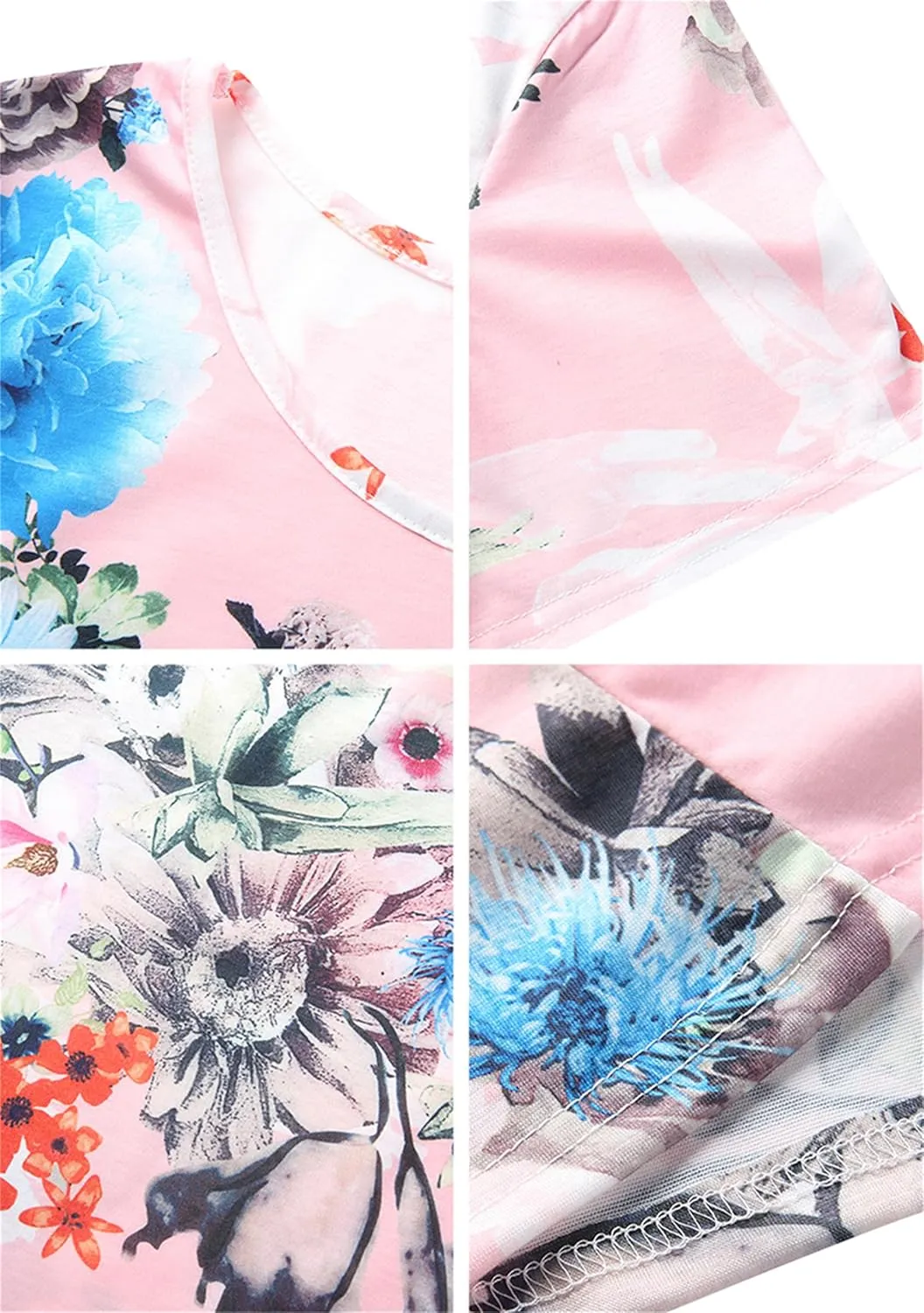 TYQQU Women's Casual Summer Floral Print Tee Shirt Flowy Comfy Dresses Short Sleeve Swing Sundress with Pockets
