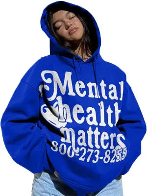 Unisex Y2k Grunge Hoodies Mental Health Print Casual Streetwear Hoodies Gothic Retro Y2k Harajuku Women Men Hoodies