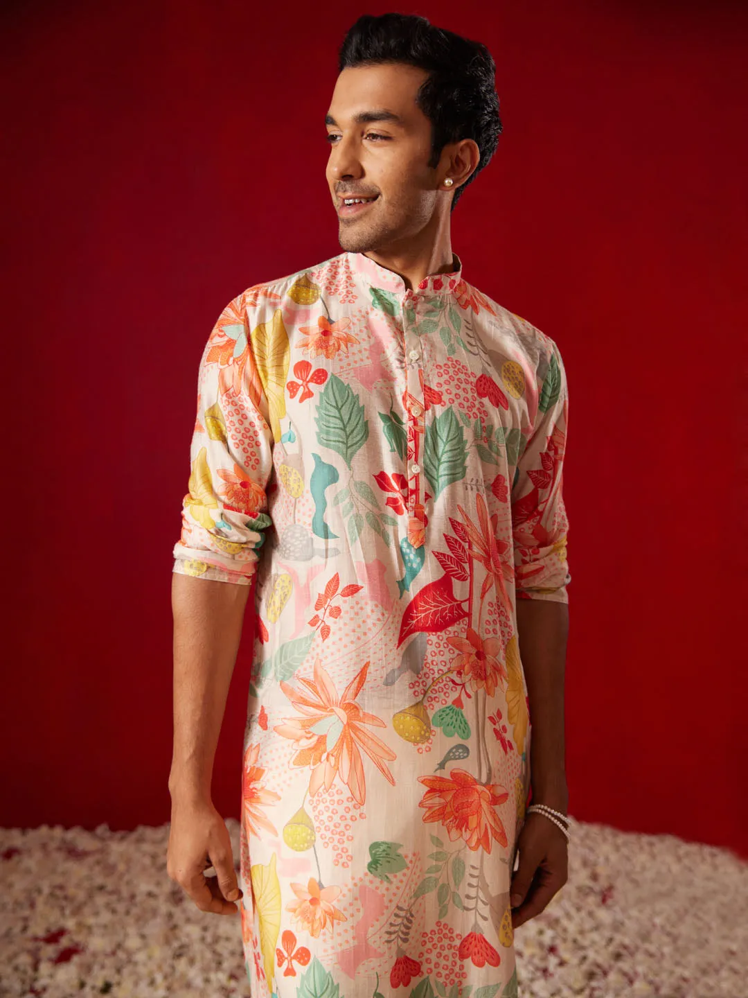 VASTRAMAY Men's Printed Cotton Kurta