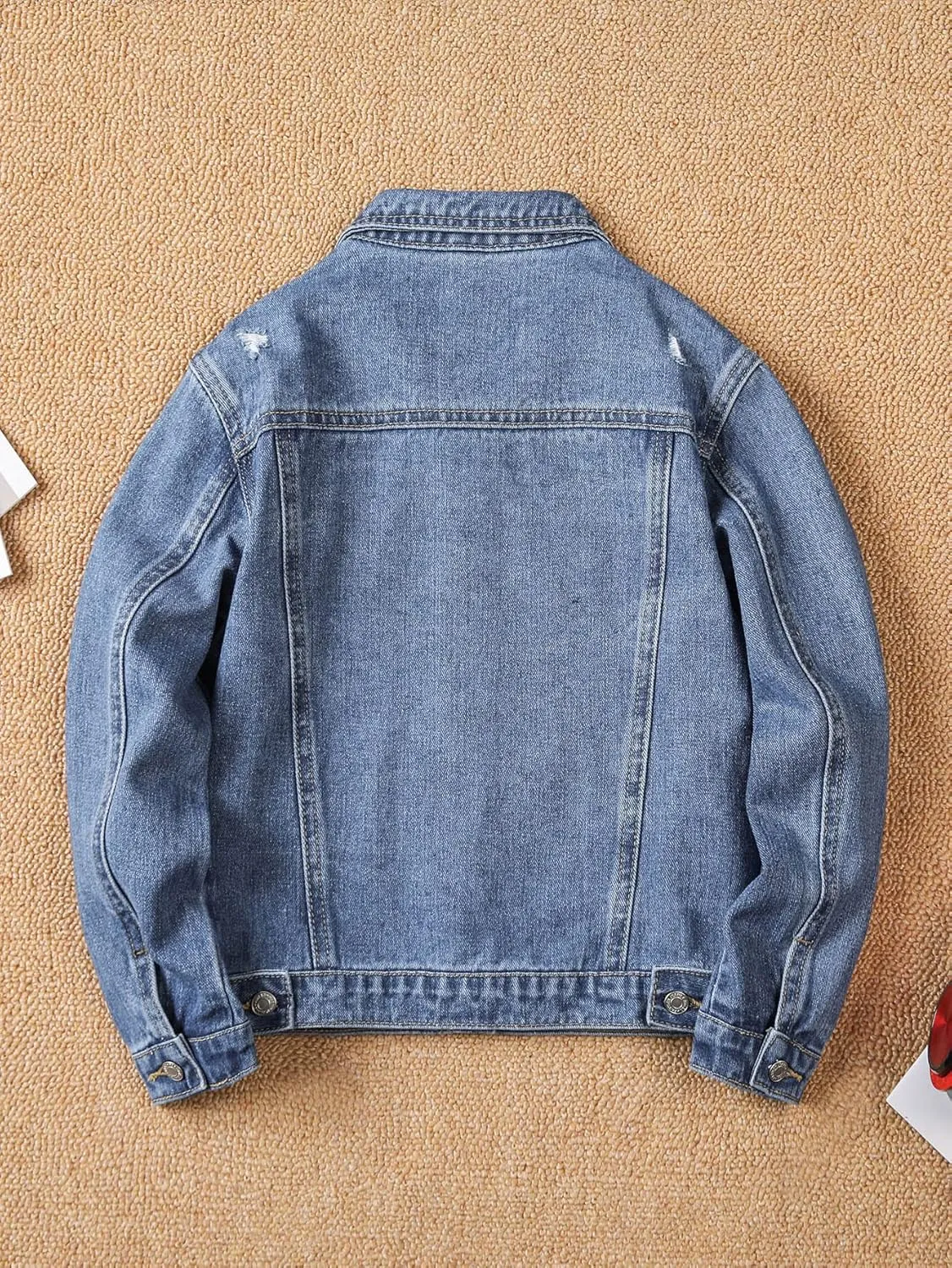 Verdusa Boy's Ripped Long Sleeve Button Front Denim Jacket Coat Outerwear