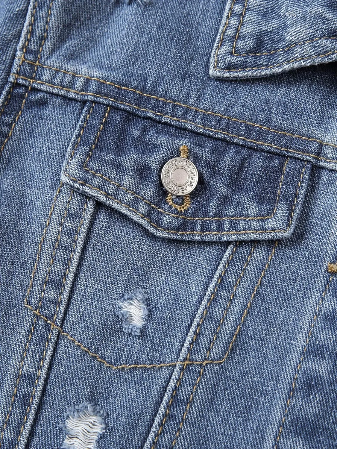 Verdusa Boy's Ripped Long Sleeve Button Front Denim Jacket Coat Outerwear