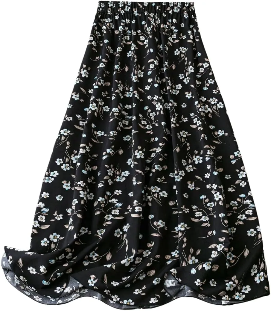 Verdusa Women's Floral Print Maxi Skirt Boho High Waisted A Line Flowy Summer Long Skirts