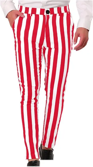 Vintage Striped Dress Pants for Mens Casual Slim Fit Flat Front Skinny Trousers Party Club Colorful Chino Suit Pants