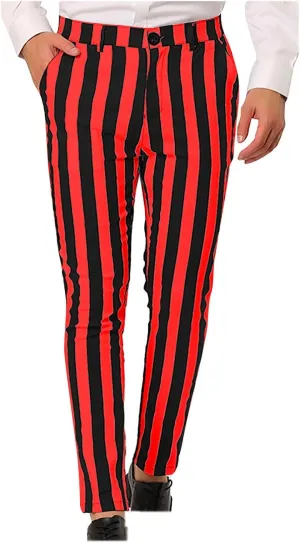 Vintage Striped Dress Pants for Mens Casual Slim Fit Flat Front Skinny Trousers Party Club Colorful Chino Suit Pants