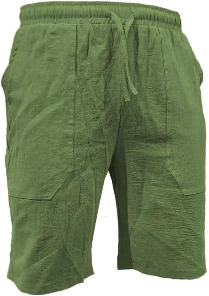 White Linen Shorts Men Big and Tall Beach Shorts Casual Cotton Linen Shorts Loose Lightweight Short Athletic Linen