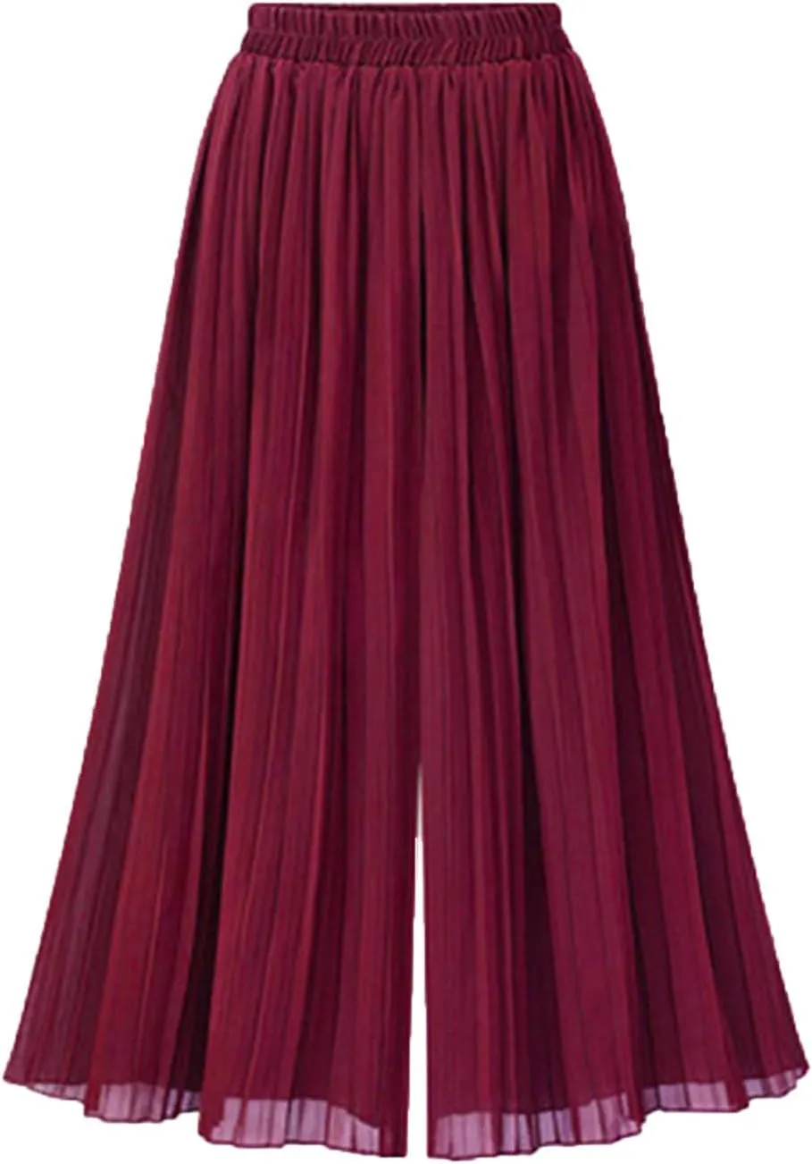Wide Leg Chiffon Pants for Women High Waist Palazzo Trousers Business Casual Slacks Lounge Harem Trouser with Pocket
