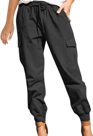 Wide Leg Pants for Women Elastic Waist Drawstring Summer Baggy Cargo Pants with Pockets Lightweight Lounge Trousers