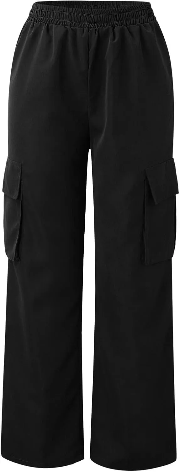 Wide Leg Pants for Women Elastic Waist Drawstring Summer Baggy Cargo Pants with Pockets Lightweight Lounge Trousers