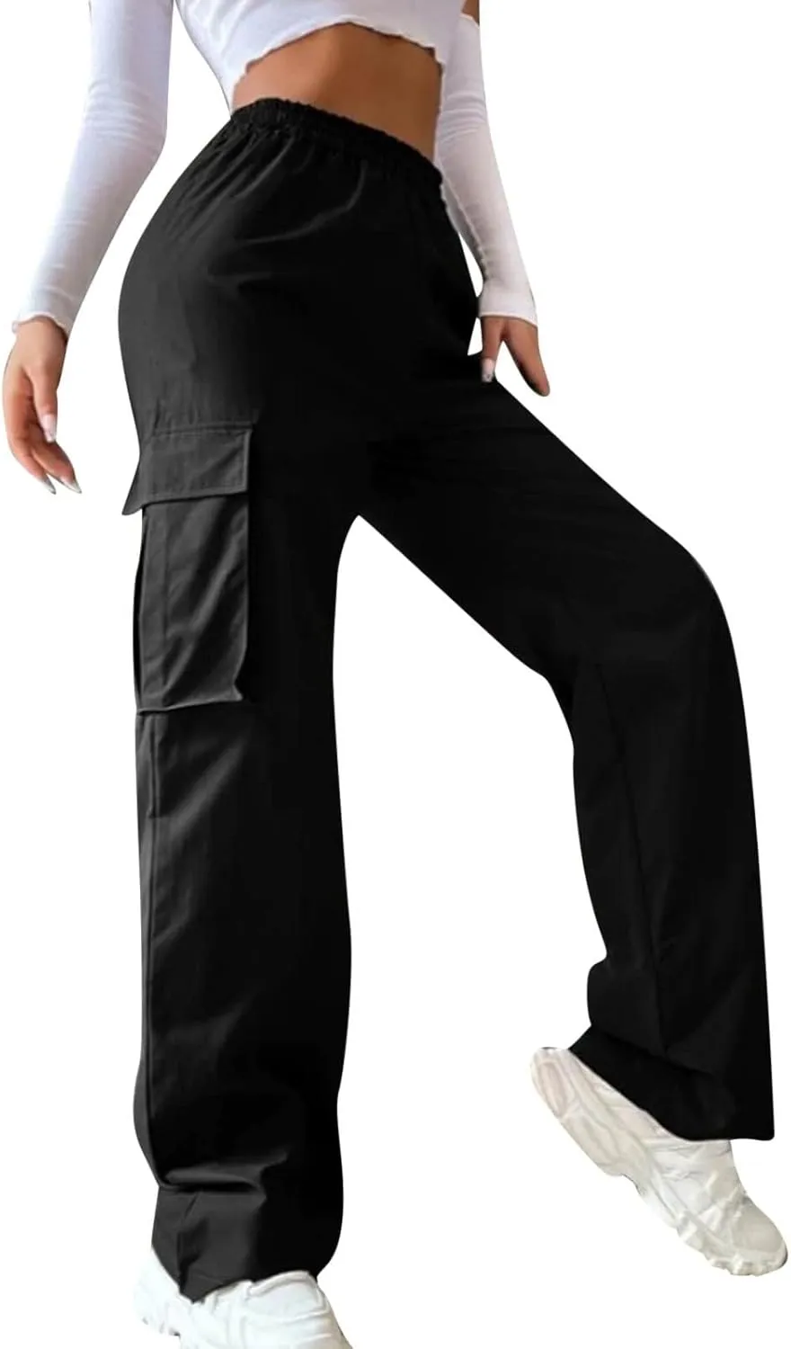 Wide Leg Pants for Women Elastic Waist Drawstring Summer Baggy Cargo Pants with Pockets Lightweight Lounge Trousers