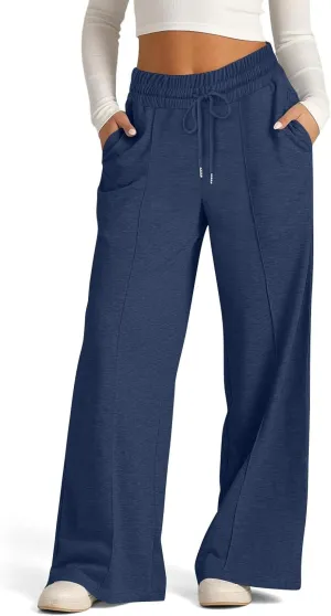 Wide Leg Sweatpants Women 2025 Baggy Drawstring Elastic Waist Straight Trousers Oversized Lounge Joggers Pants Pocket