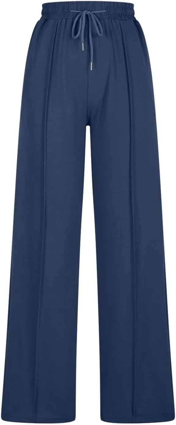 Wide Leg Sweatpants Women 2025 Baggy Drawstring Elastic Waist Straight Trousers Oversized Lounge Joggers Pants Pocket