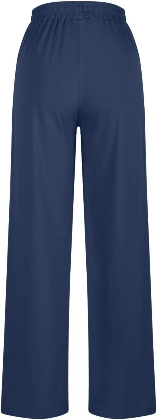 Wide Leg Sweatpants Women 2025 Baggy Drawstring Elastic Waist Straight Trousers Oversized Lounge Joggers Pants Pocket