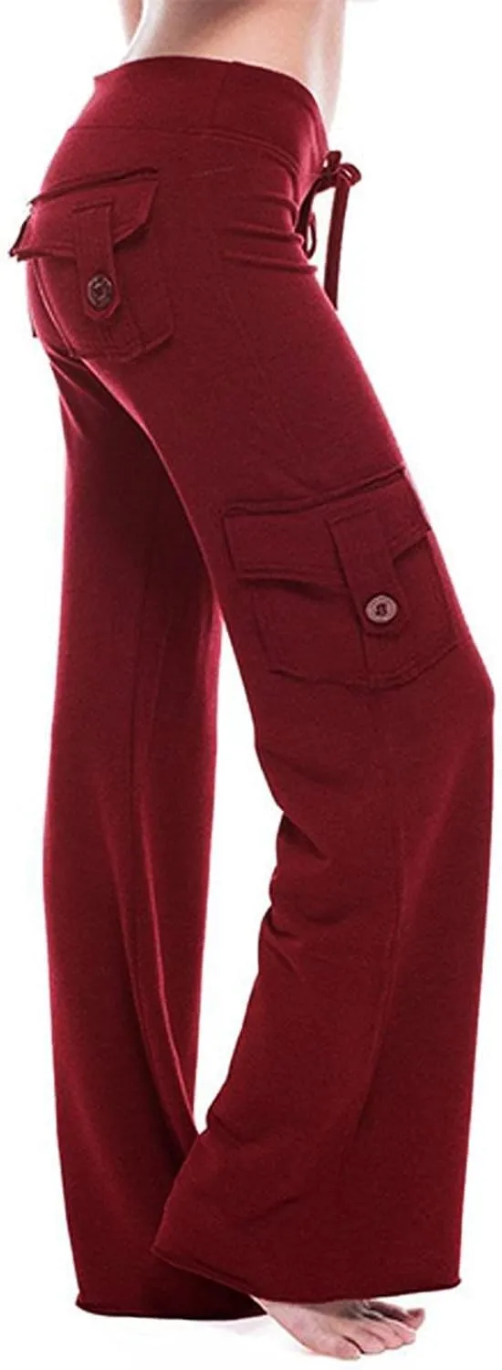 Wide Leg Yoga Pants for Women,Plus Size Cargo Trouser Pants High Waist Flare Leggings Bootcut Yoga Pants with Pockets