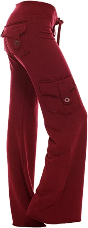 Wide Leg Yoga Pants for Women,Plus Size Cargo Trouser Pants High Waist Flare Leggings Bootcut Yoga Pants with Pockets