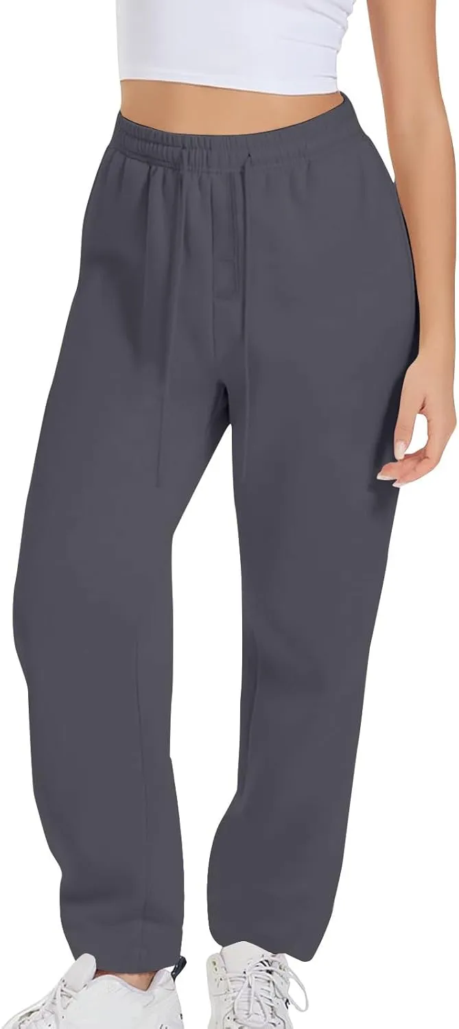 Women Drawstring Sweatpants Elastic Waist Sweatpant Plus Thick Trousers Solid Workout Pants Multi Pockets Fall Pant