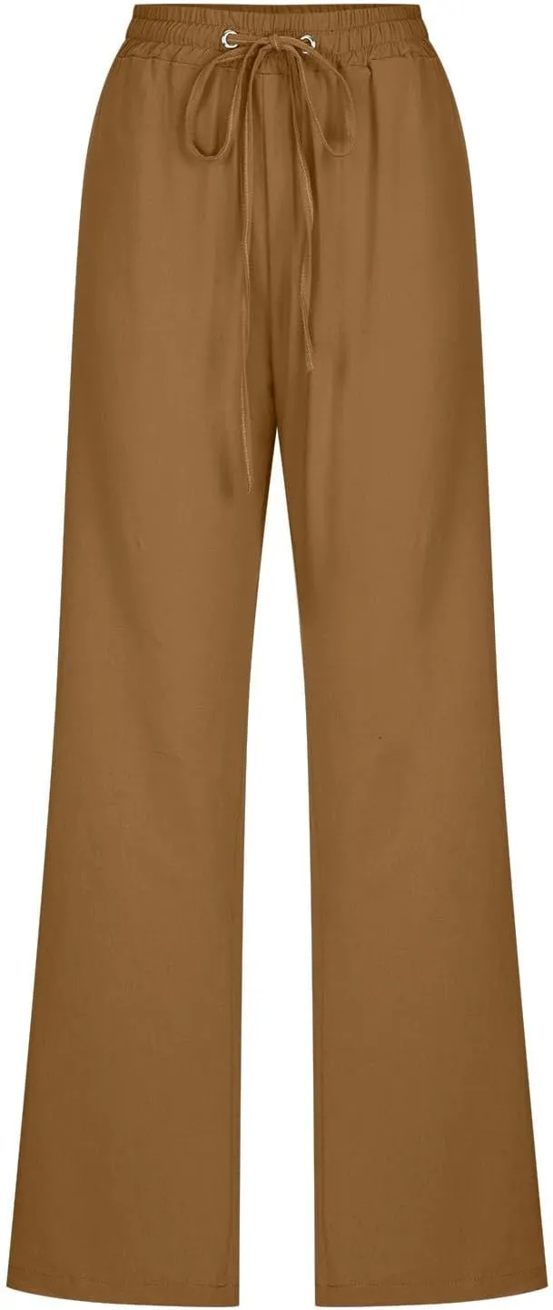 Women Linen Pant Straight Leg Drawstrings High Waist Trousers 2025 Summer Casual Lightweight Breathable Joggers Pants