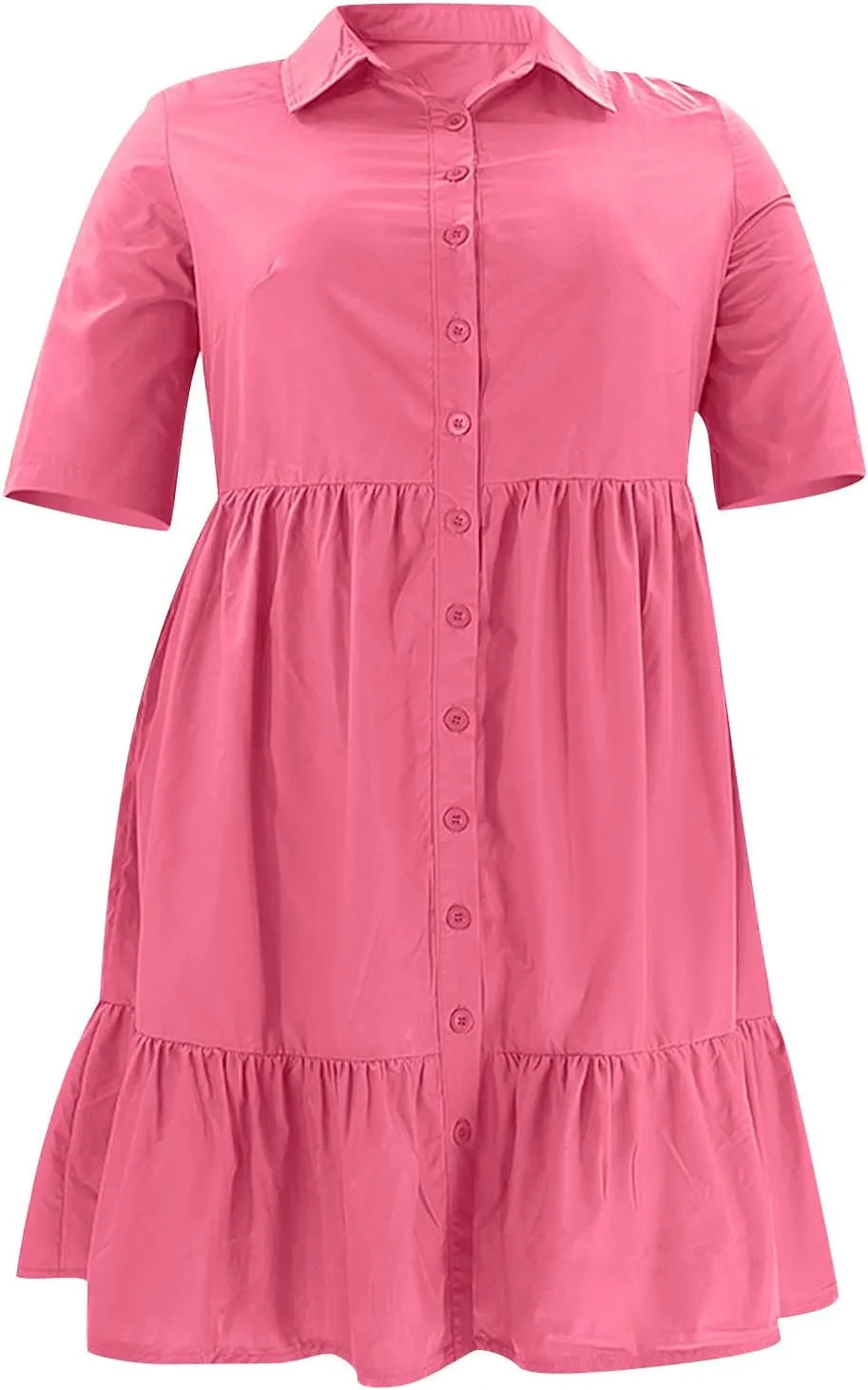 Women Plus Size Summer Dresses Fashion Single Breasted Lapels Short Sleeve Sundress Casual A Line Dresses