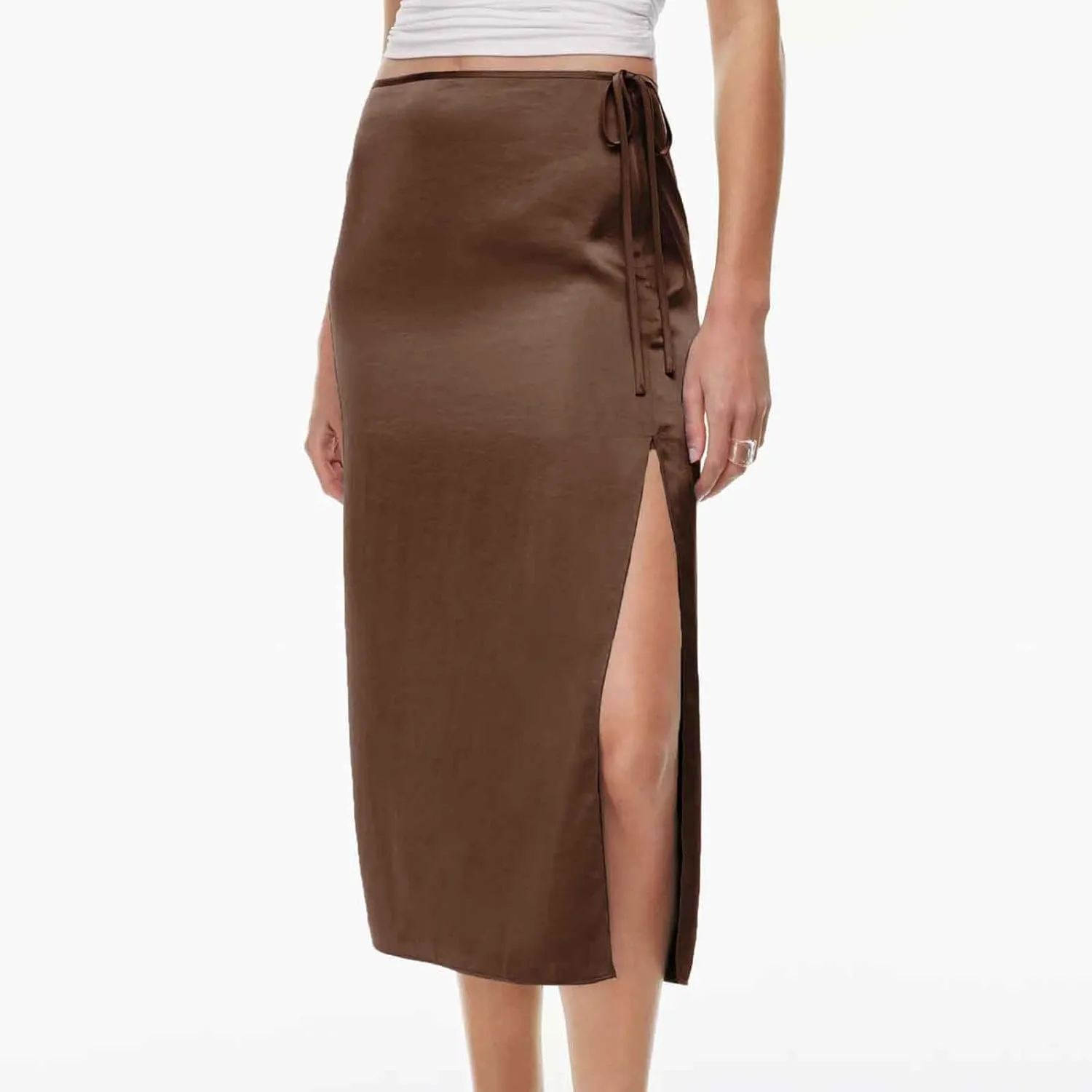 Women Split Slit Thigh Long Skirts High Waisted Midi Skirts Tie Up Solid Casual Sexy Elegant Soft Skirt 2025