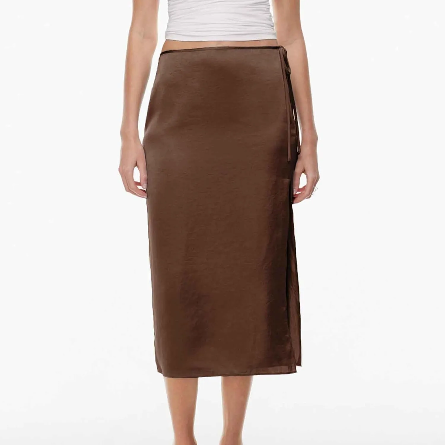 Women Split Slit Thigh Long Skirts High Waisted Midi Skirts Tie Up Solid Casual Sexy Elegant Soft Skirt 2025
