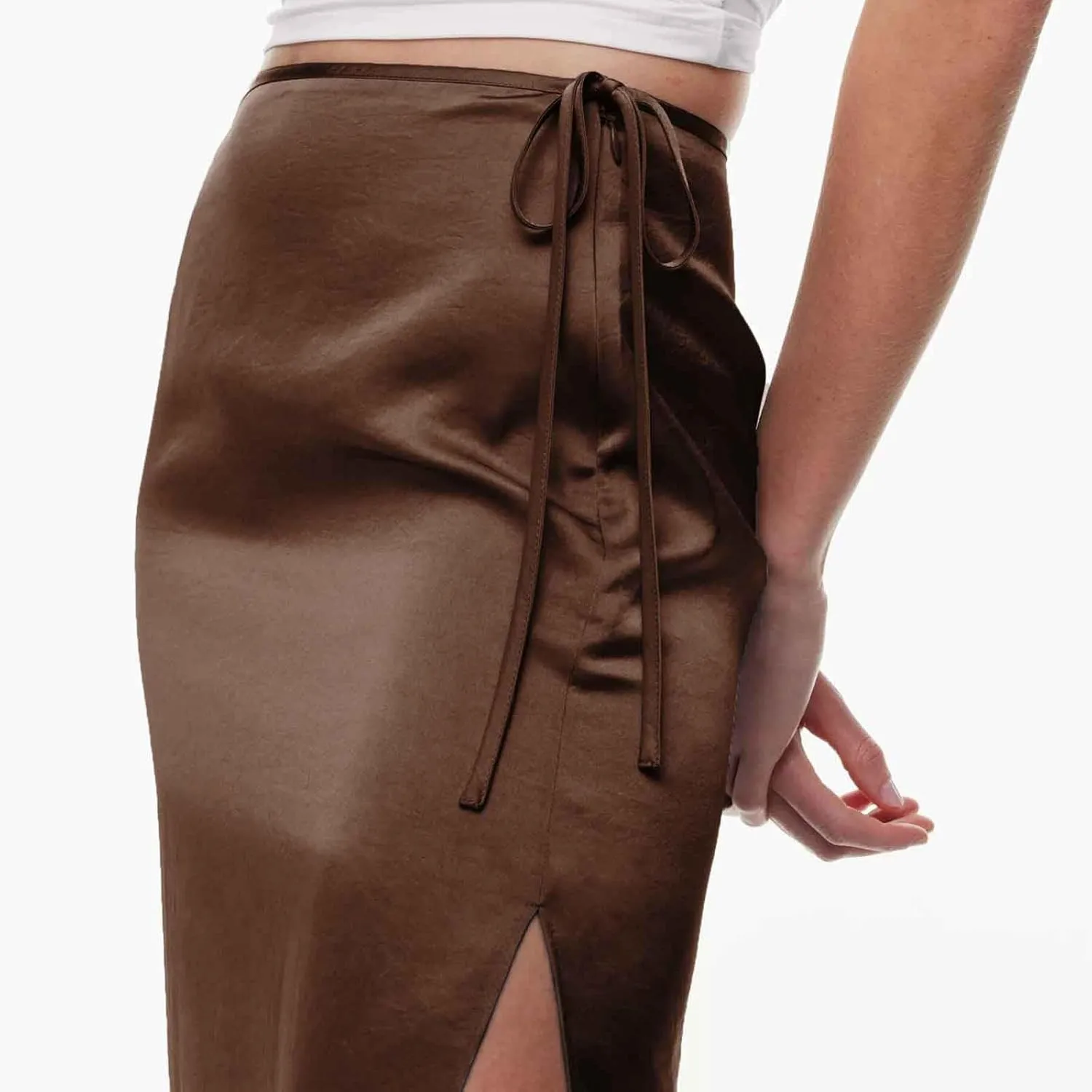 Women Split Slit Thigh Long Skirts High Waisted Midi Skirts Tie Up Solid Casual Sexy Elegant Soft Skirt 2025