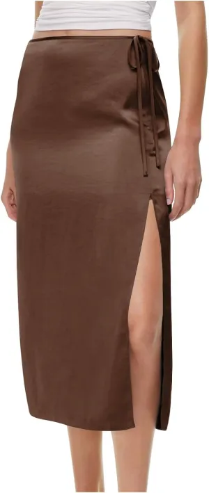 Women Split Slit Thigh Long Skirts High Waisted Midi Skirts Tie Up Solid Casual Sexy Elegant Soft Skirt 2025