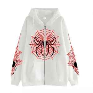 Women Zip Up Y2k Oversized Hoodie Spider Graphic Full Zipper Sweatshirt Teen Girls Grunge Streetwear Jacket