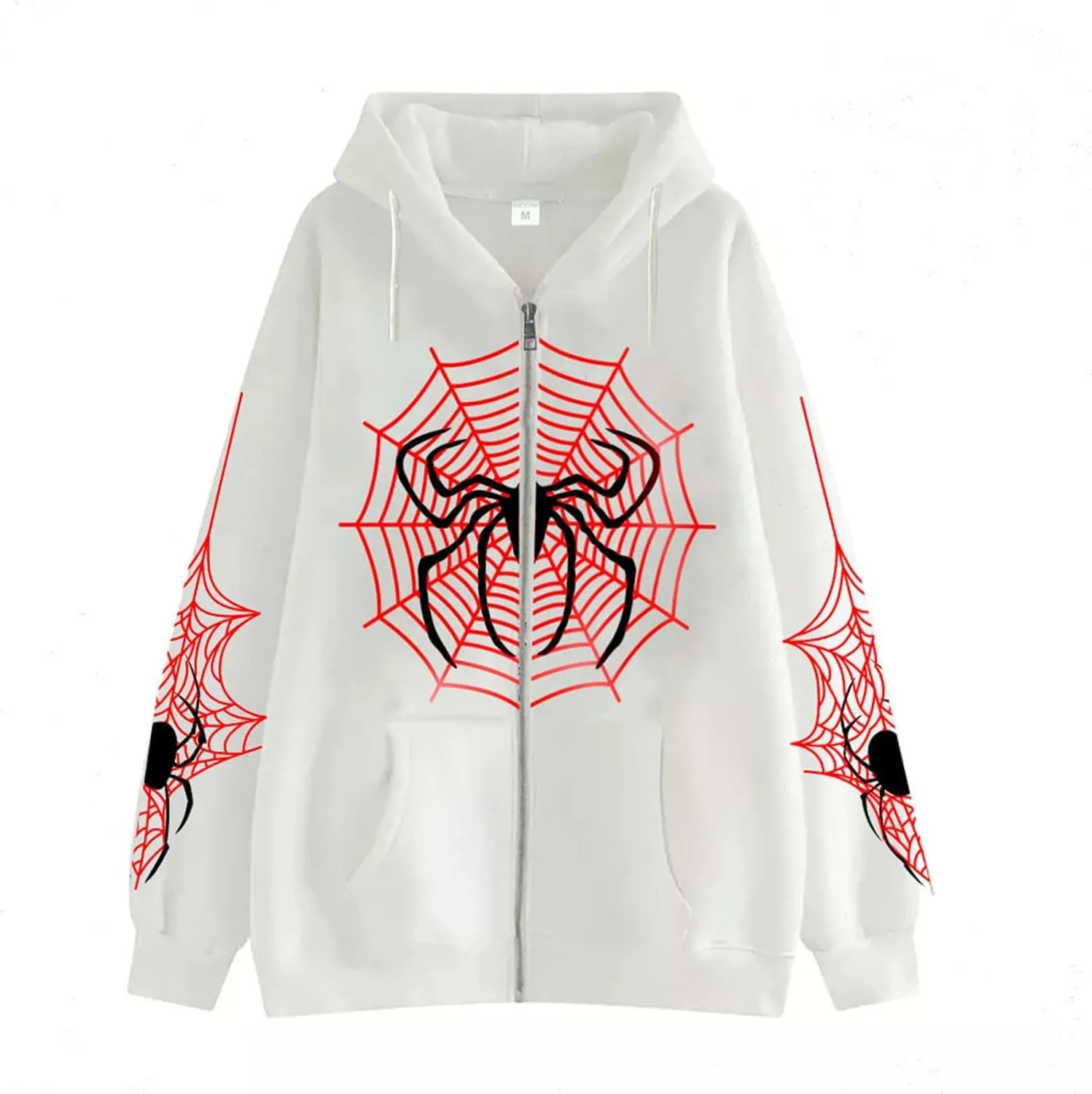 Women Zip Up Y2k Oversized Hoodie Spider Graphic Full Zipper Sweatshirt Teen Girls Grunge Streetwear Jacket