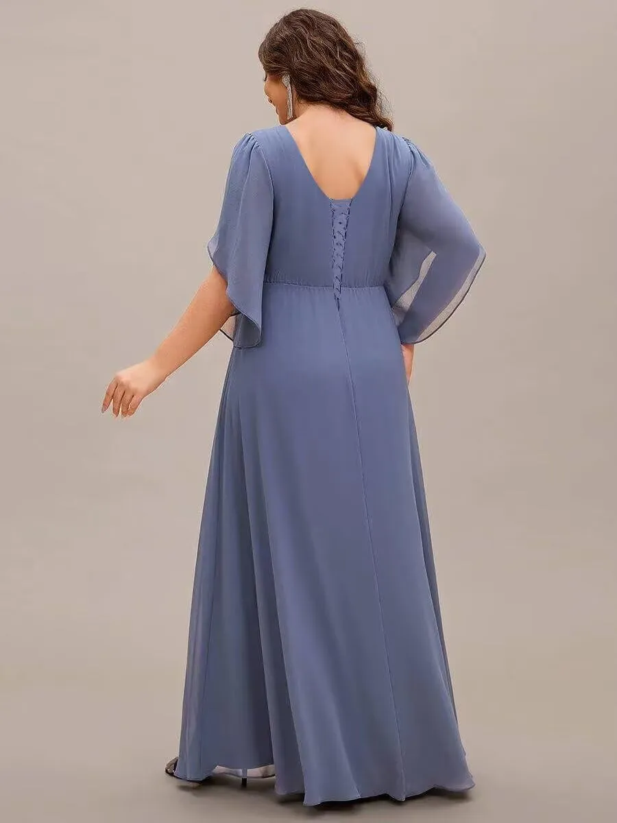 Women's 3/4 Sleeve Mother of The Bride Dresses 2025 Lace Applique Pleated Formal Party Dress DE233