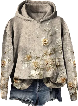 Women's 3D Floral Hoodie Casual Pullover Hooded Sweatshirt Oversized Long Sleeve with Textured Flower Comfy Fall Top