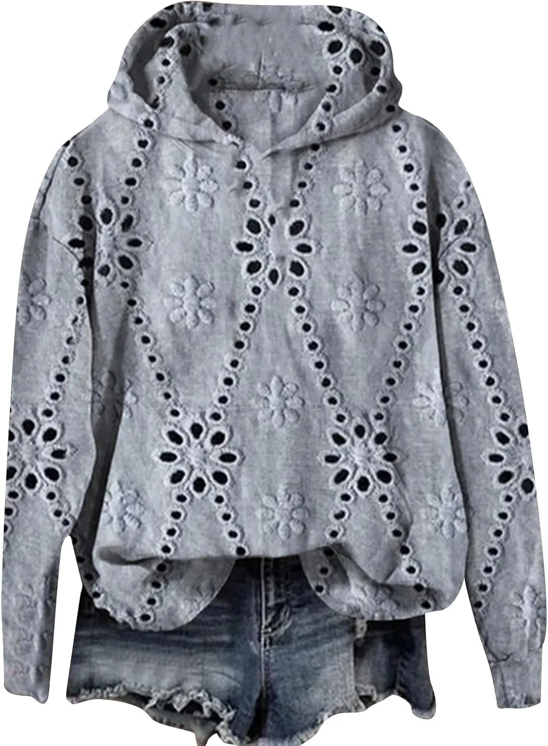 Women's 3D Floral Hoodie Casual Pullover Hooded Sweatshirt Oversized Long Sleeve with Textured Flower Comfy Fall Top