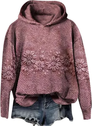 Women's 3D Floral Hoodie Casual Pullover Hooded Sweatshirt Oversized Long Sleeve with Textured Flower Comfy Fall Top