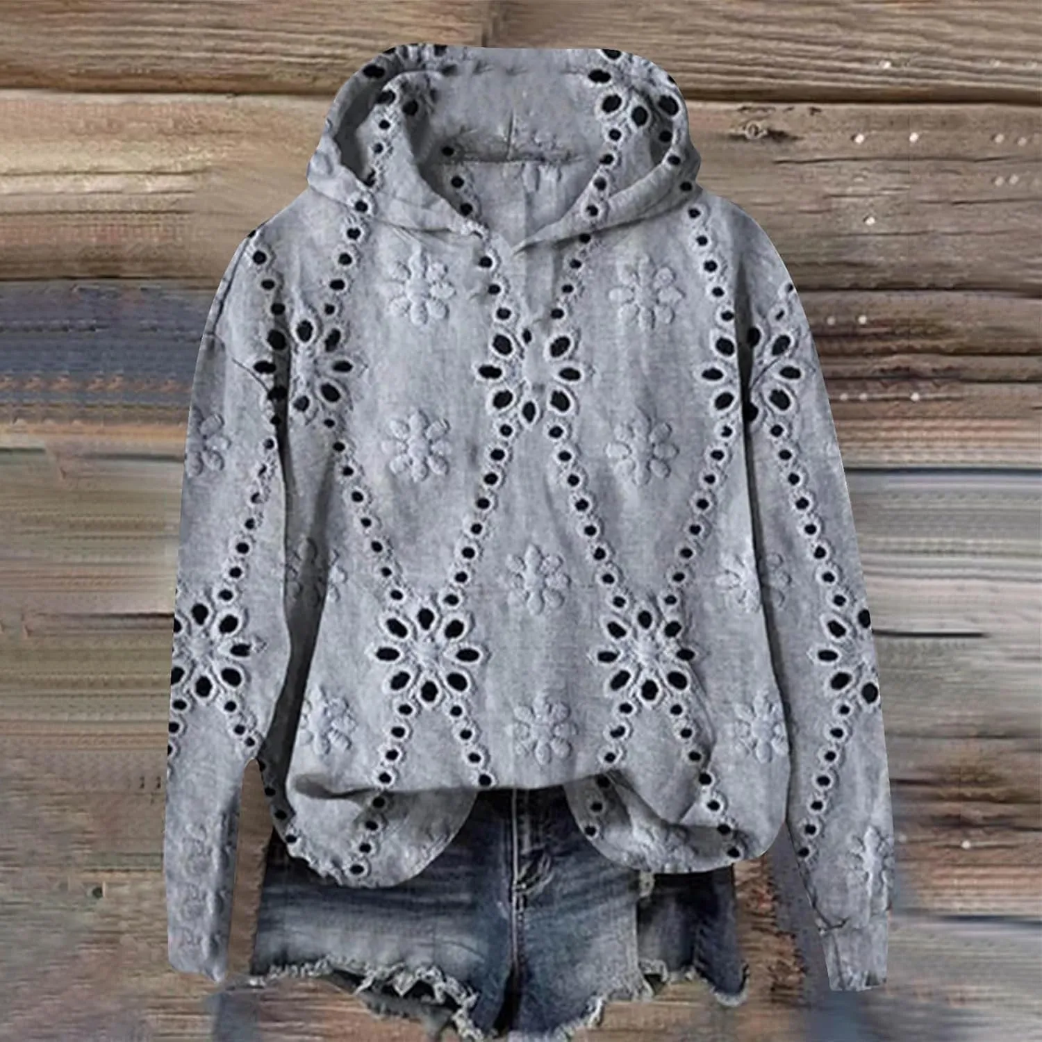 Women's 3D Floral Hoodie Casual Pullover Hooded Sweatshirt Oversized Long Sleeve with Textured Flower Comfy Fall Top