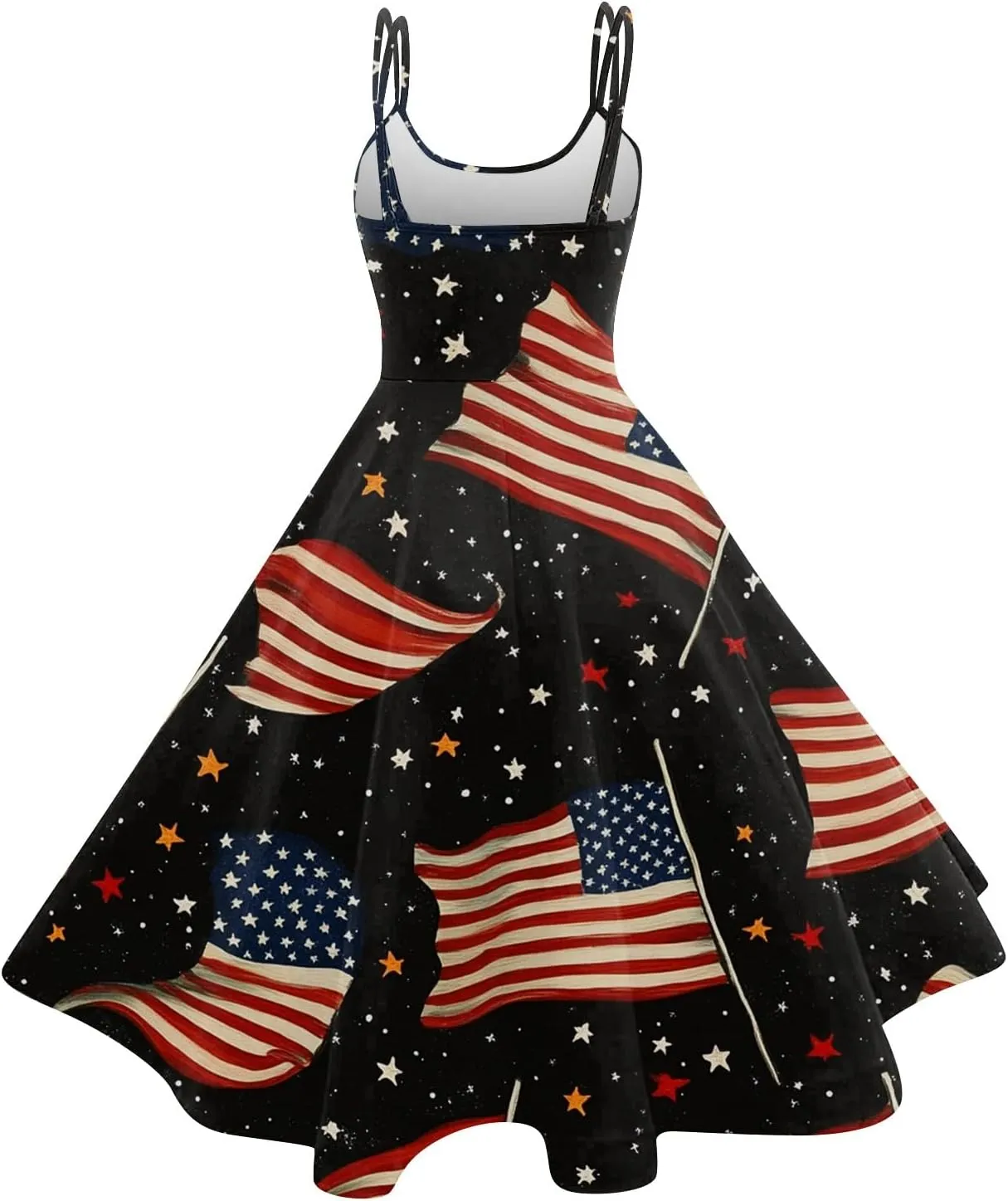 Womens 4th of July Dress Flag Print Sexy Spaghetti Strap Patriotic Punk Dresses A-Line Independence Day Clothes