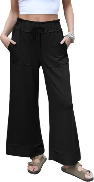 Women's Baggy Wide Leg Pants High Waist Drawstring Palazzo Lounge Sweatpants with Pockets