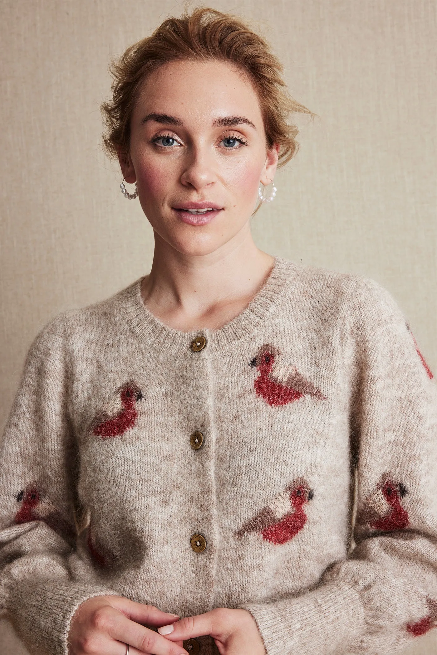 Women's beige wool cardigan
