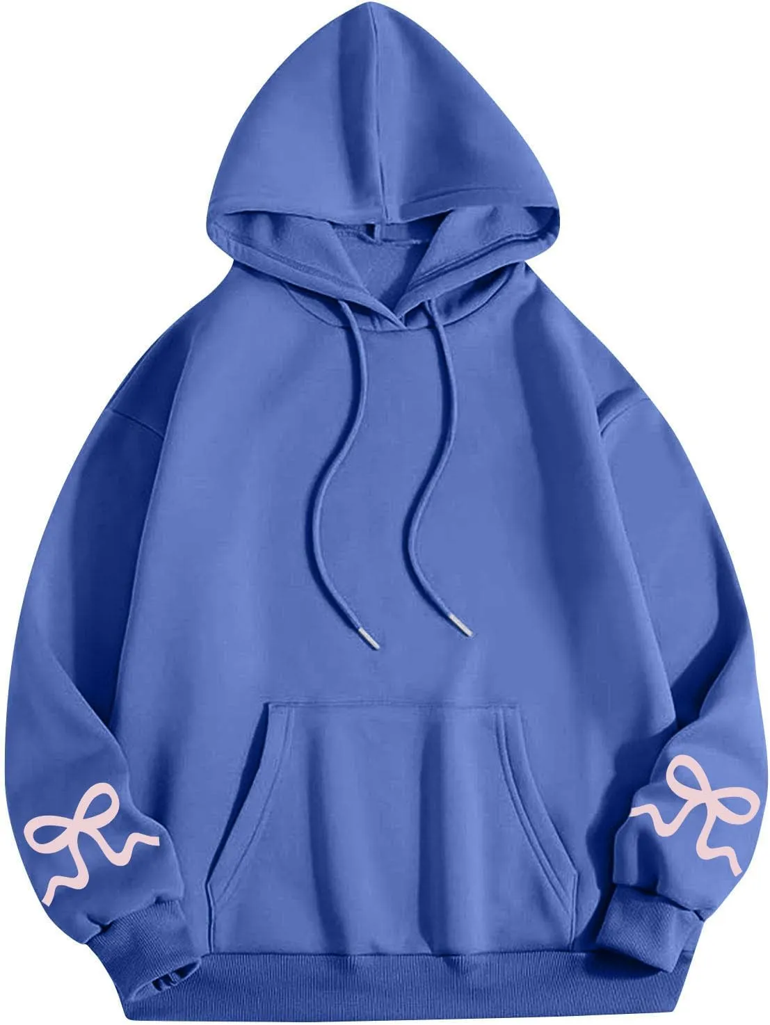 Women's Bow Print Hoodies Oversized Long Sleeve Hooded Sweatshirts Graphic Drop Shoulder Pullover Tops Y2K Clothing