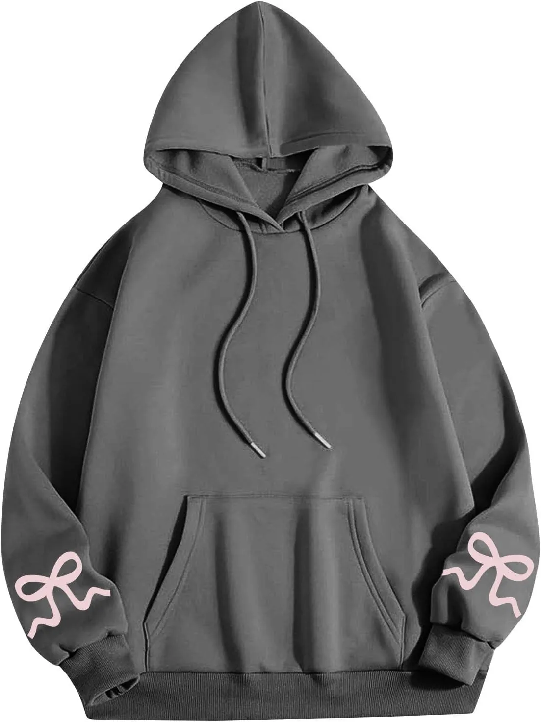 Women's Bow Print Hoodies Oversized Long Sleeve Hooded Sweatshirts Graphic Drop Shoulder Pullover Tops Y2K Clothing