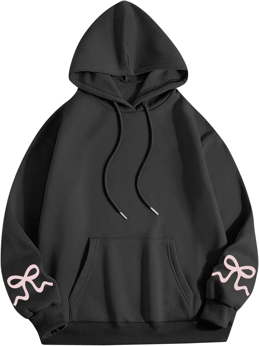 Women's Bow Print Hoodies Oversized Long Sleeve Hooded Sweatshirts Graphic Drop Shoulder Pullover Tops Y2K Clothing