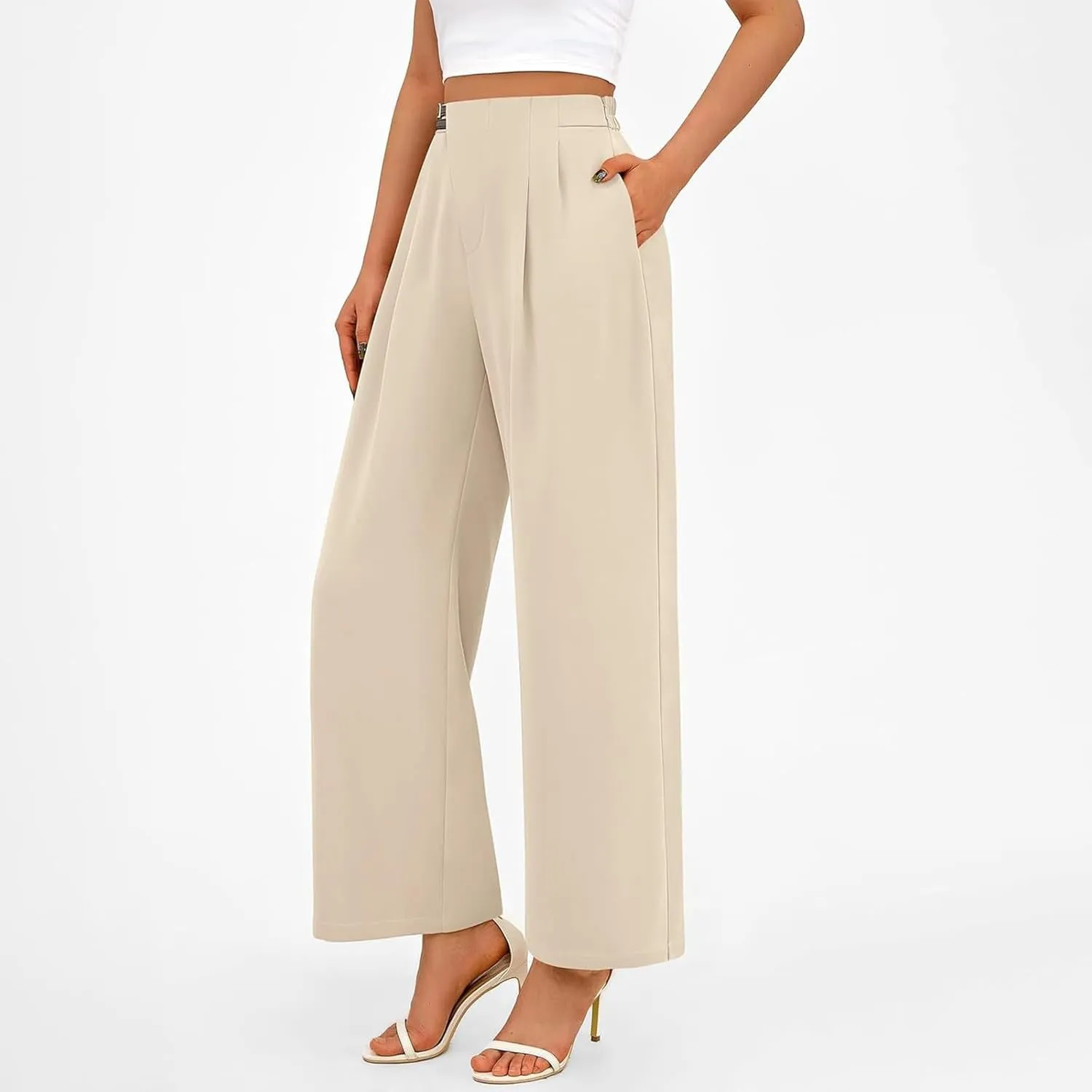 Womens Business Casual Pants Straight Leg Office Dress Pants Trousers Wide Leg Long Palazzo Pants with Pockets