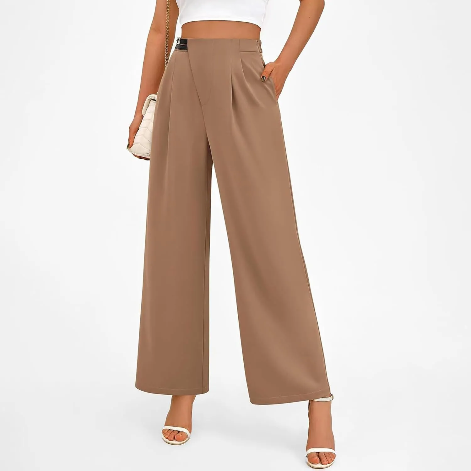 Womens Business Casual Pants Straight Leg Office Dress Pants Trousers Wide Leg Long Palazzo Pants with Pockets
