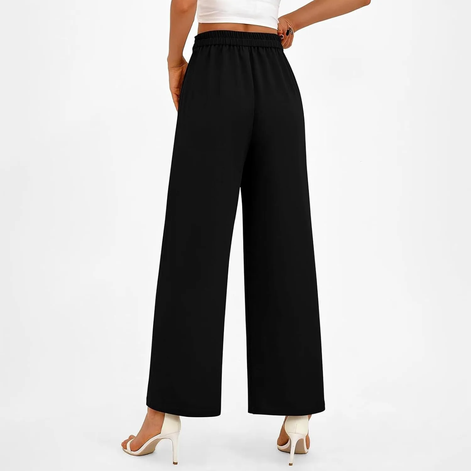 Womens Business Casual Pants Straight Leg Office Dress Pants Trousers Wide Leg Long Palazzo Pants with Pockets