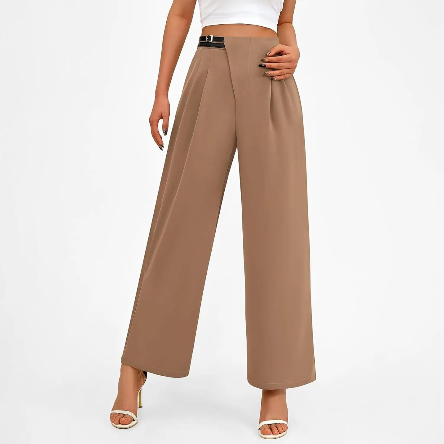 Womens Business Casual Pants Straight Leg Office Dress Pants Trousers Wide Leg Long Palazzo Pants with Pockets