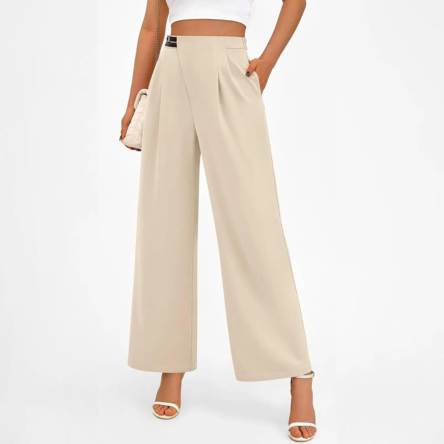 Womens Business Casual Pants Straight Leg Office Dress Pants Trousers Wide Leg Long Palazzo Pants with Pockets