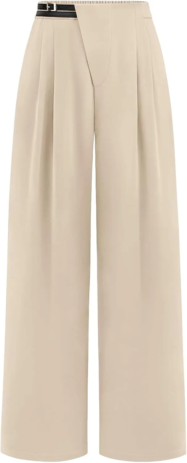 Womens Business Casual Pants Straight Leg Office Dress Pants Trousers Wide Leg Long Palazzo Pants with Pockets