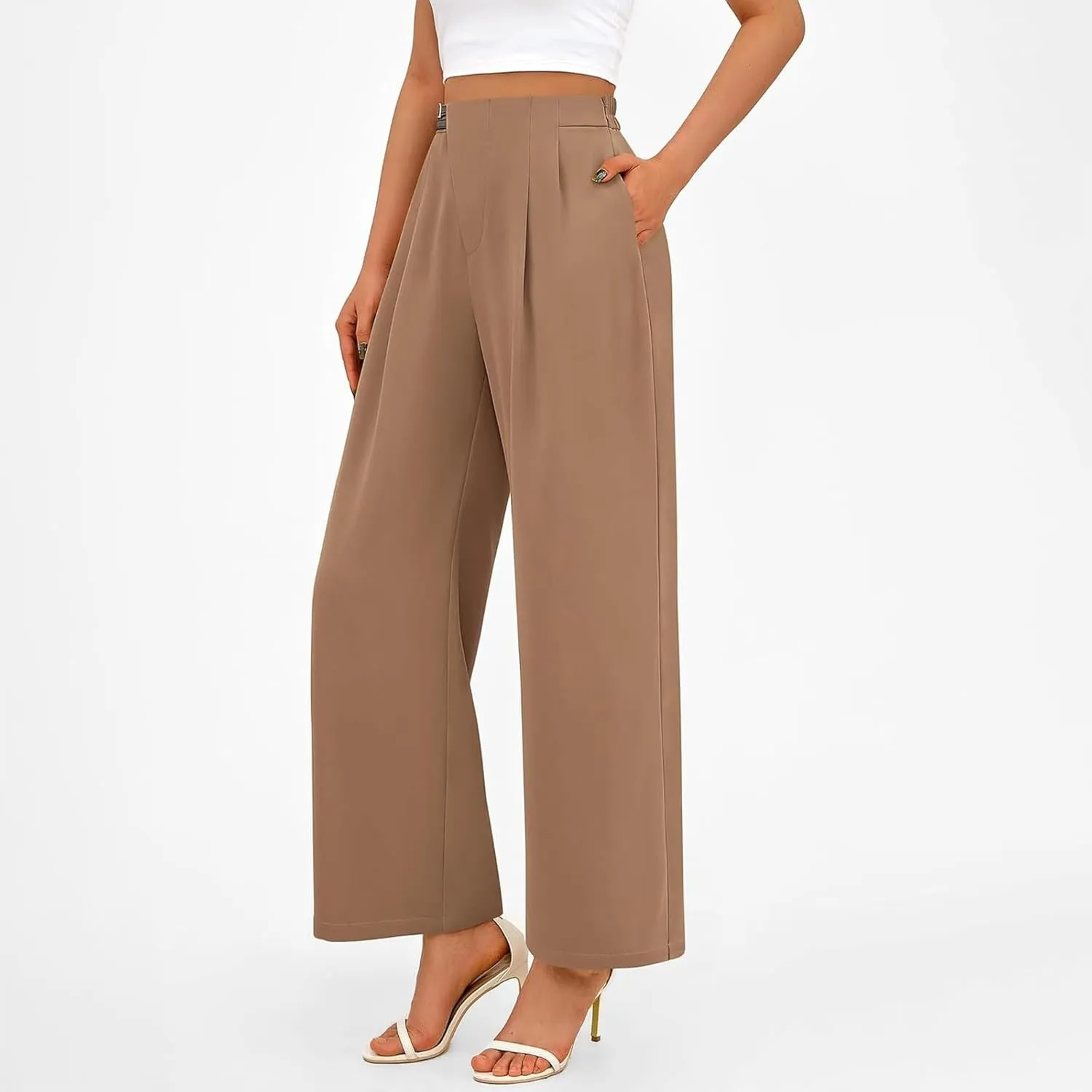 Womens Business Casual Pants Straight Leg Office Dress Pants Trousers Wide Leg Long Palazzo Pants with Pockets
